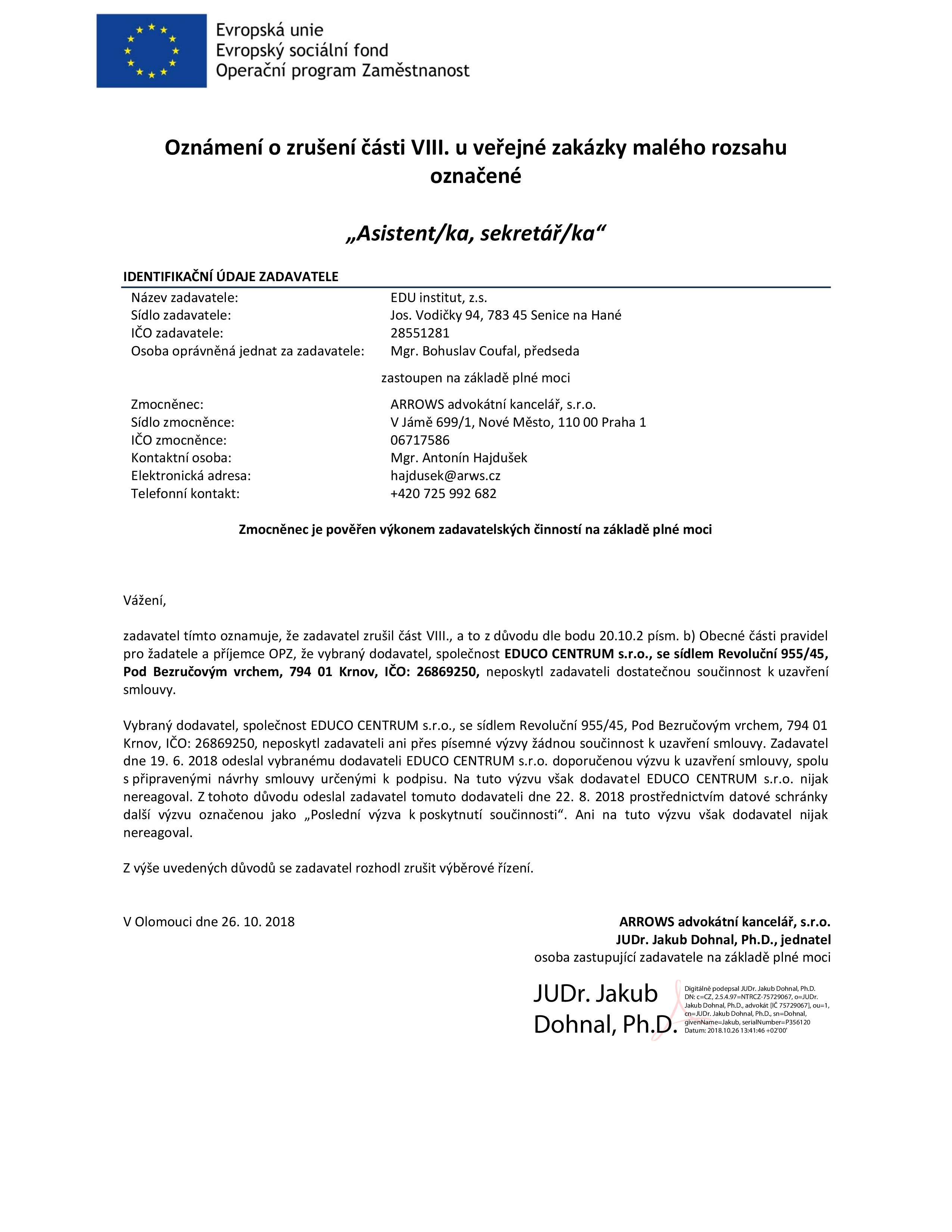 Oznameni O Zruseni Cast Viii Pdf Detail Clanku Www Esfcr Cz